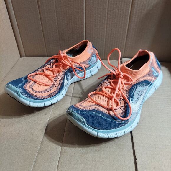 Nike Free 5.0 Flyknit Women's US 11 Atomic Pink Armory Blue Running Shoes - Picture 1 of 9